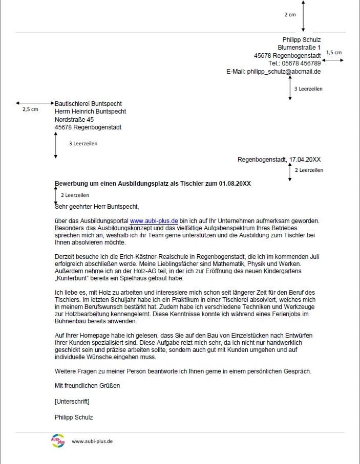 Word-Vorlage für das Bewerbungsschreiben als Tischler / Tischlerin